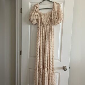 Cream maxi dress with puff sleeves